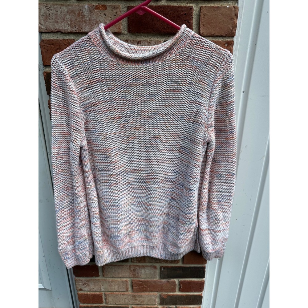 LOFT Womens Space Dye Garter Stitch Knit Sweater Multi-Color Cotton Blend Small